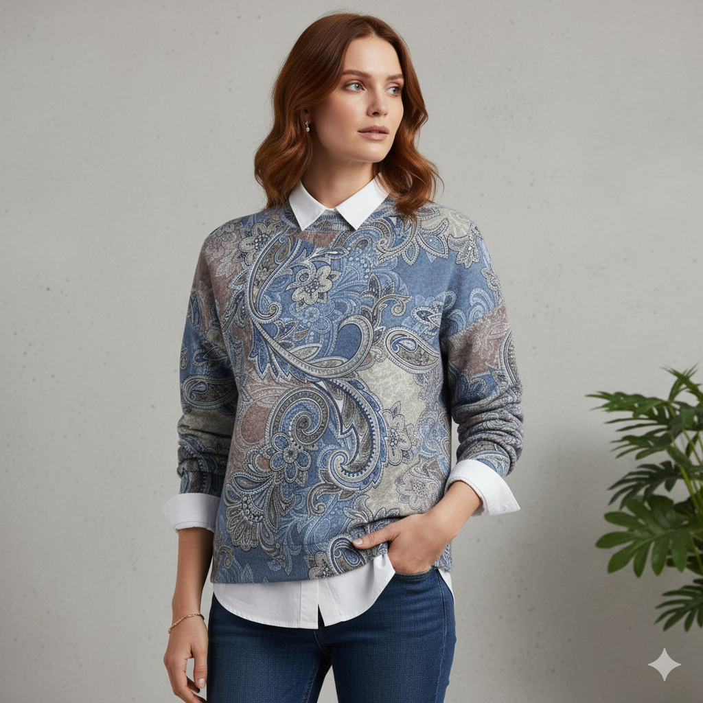 Damen Strickpullover mit Blumenmuster | Locker & Elegant