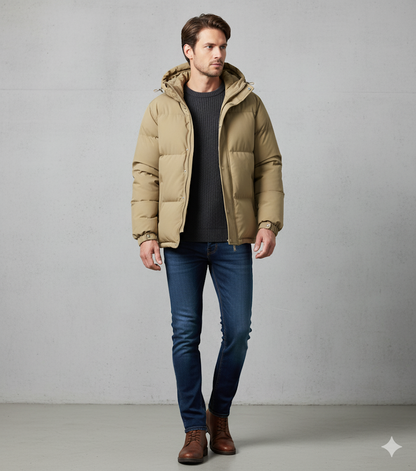 Warme Herren Pufferjacke mit Kapuze