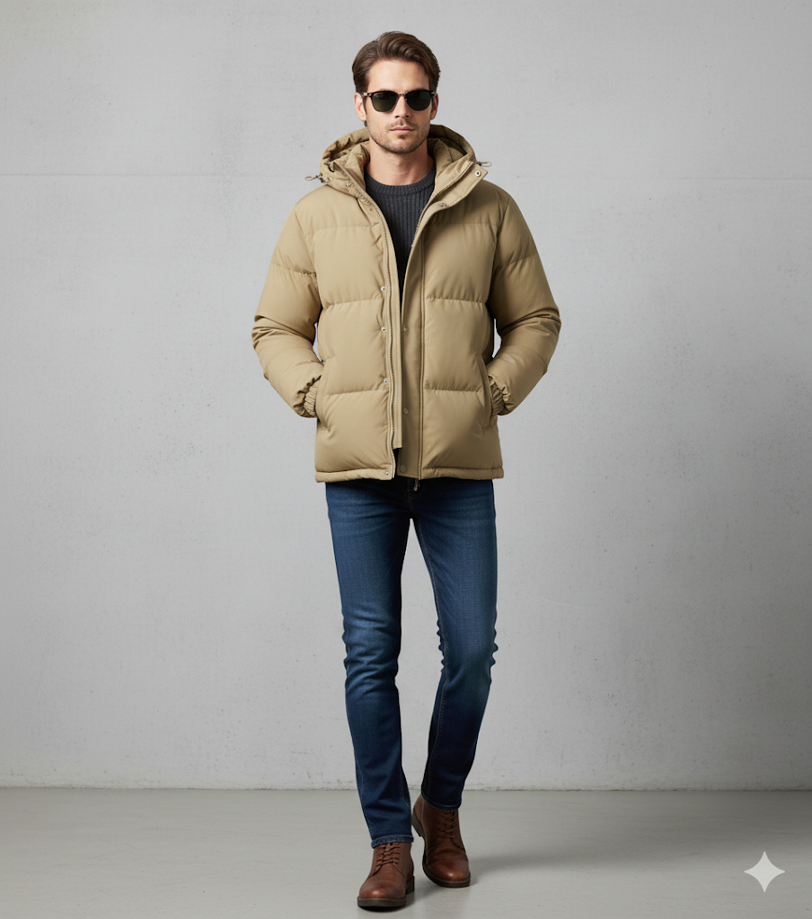 Warme Herren Pufferjacke mit Kapuze