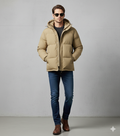 Warme Herren Pufferjacke mit Kapuze