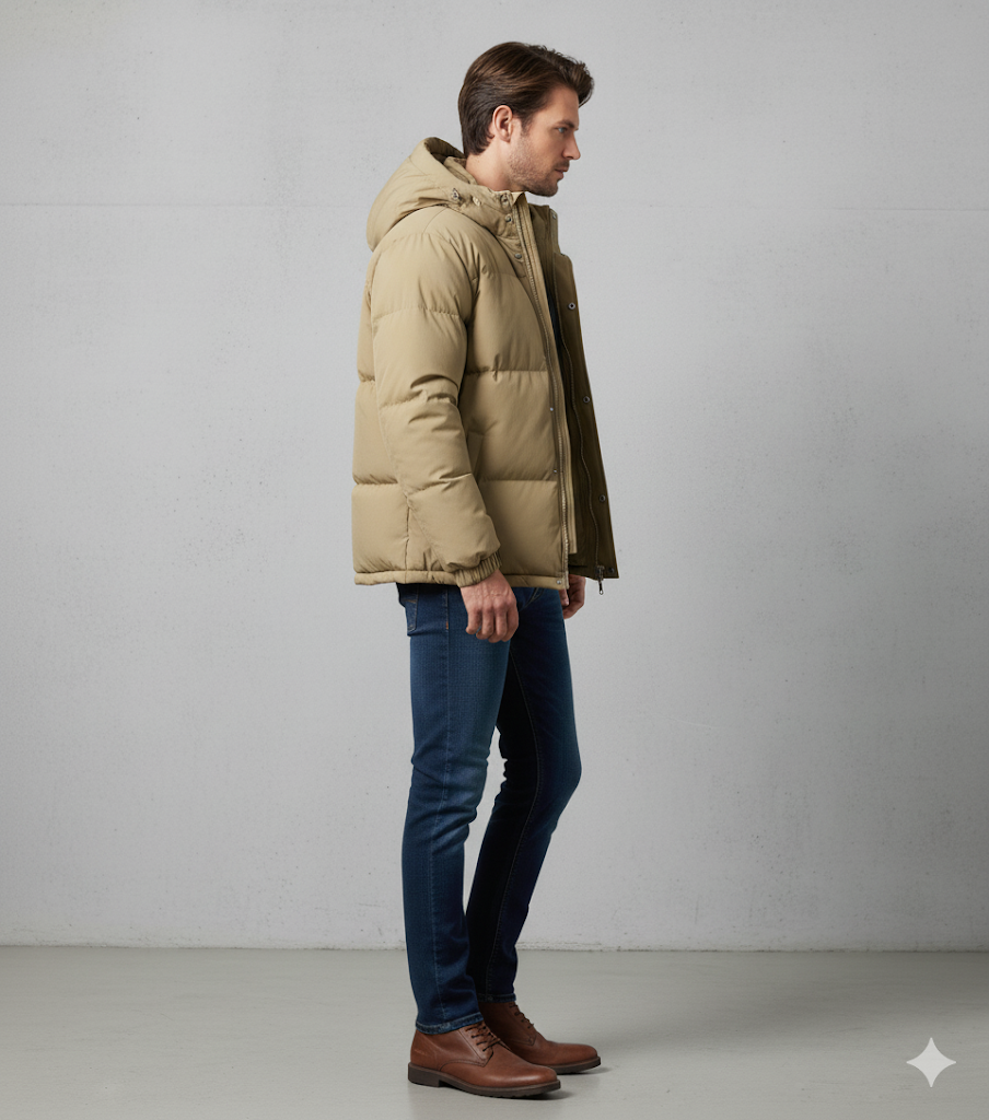 Warme Herren Pufferjacke mit Kapuze