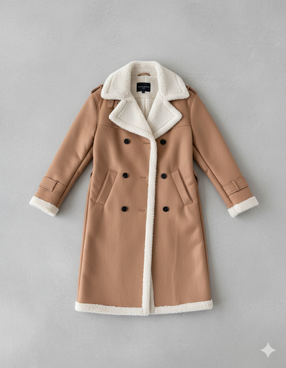 Damen Mantel aus Veganleder mit Plüschfutter | Warm & Modern