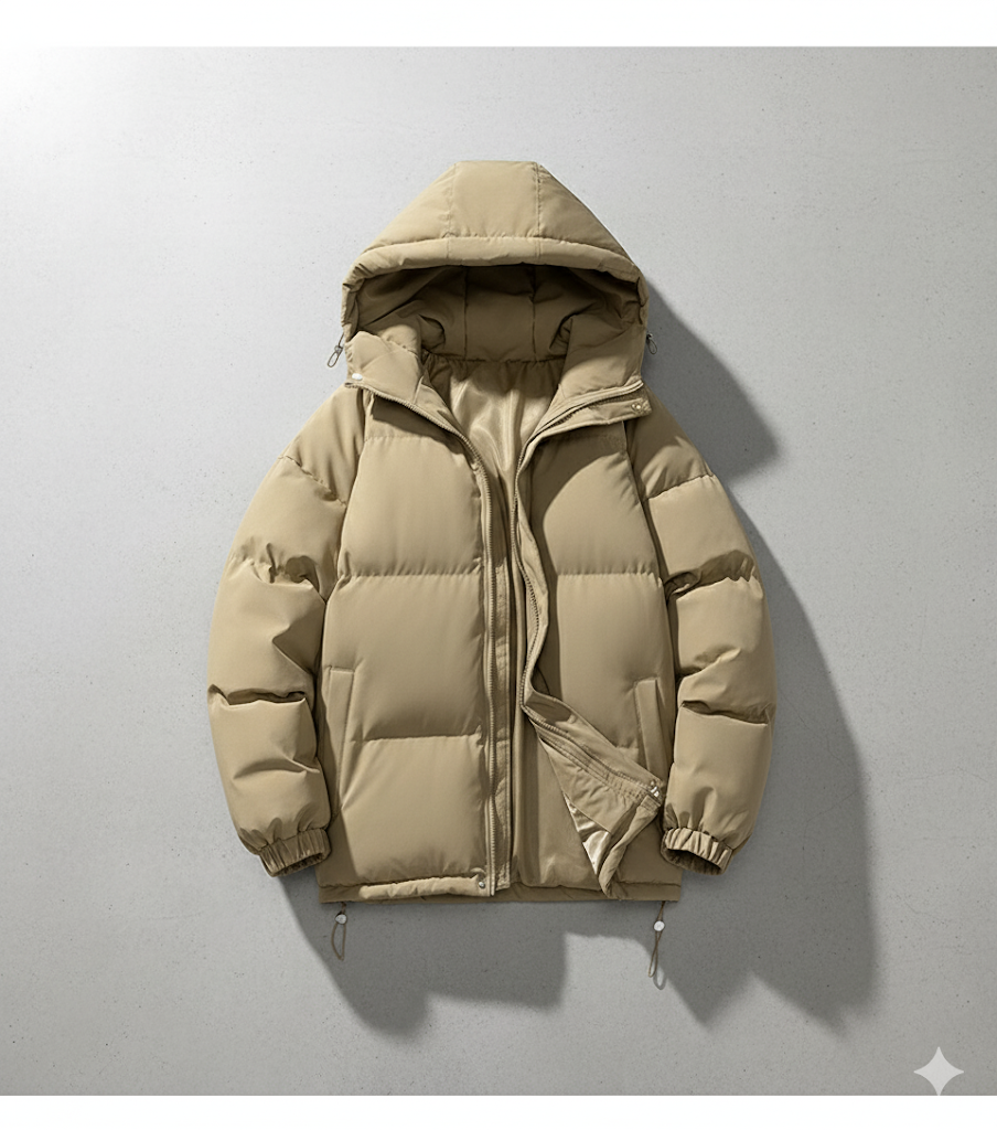 Warme Herren Pufferjacke mit Kapuze