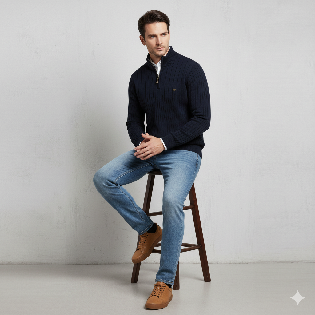 Herren Strickpullover mit Stehkragen | Halbzip | Winter