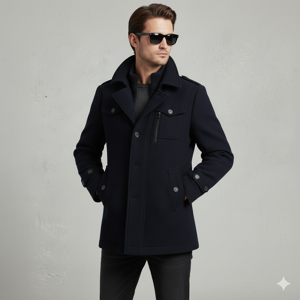Eleganter Herren Wollmantel mit Stehkragen | Winter | Warm