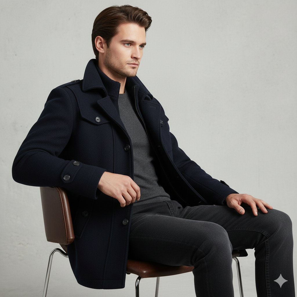 Eleganter Herren Wollmantel mit Stehkragen | Winter | Warm