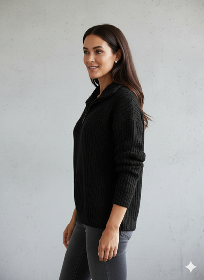 Kuscheliger Damen Strickpullover mit Reißverschluss | Winter