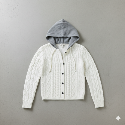 Gemusterte Damen Wolljacke mit Kapuze | Herbst & Winter | Lässig