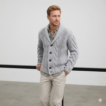 Herren Strickjacke mit Schalkragen und Zopfmuster | Winter