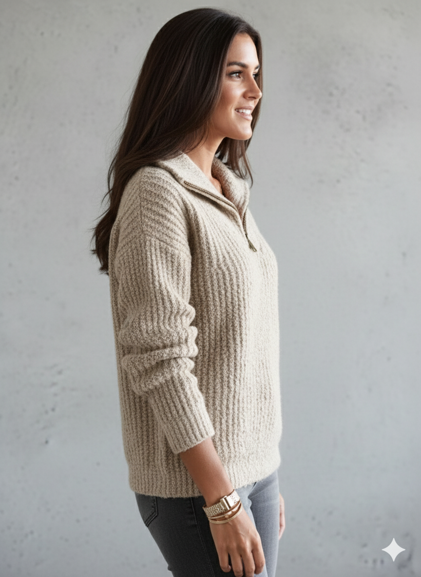Kuscheliger Damen Strickpullover mit Reißverschluss | Winter