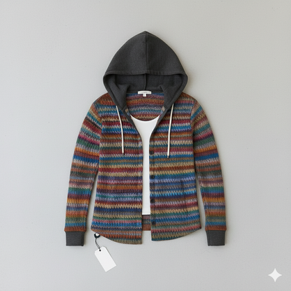 Gemusterte Damen Wolljacke mit Kapuze | Herbst & Winter | Lässig