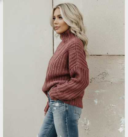 Damen Strickpullover mit Zopfmuster | Warm & Hochgeschlossen | Winter