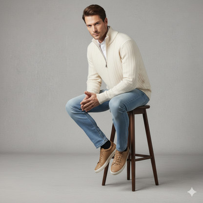 Herren Wollpullover mit Reißverschlusskragen | Elegant | Winter