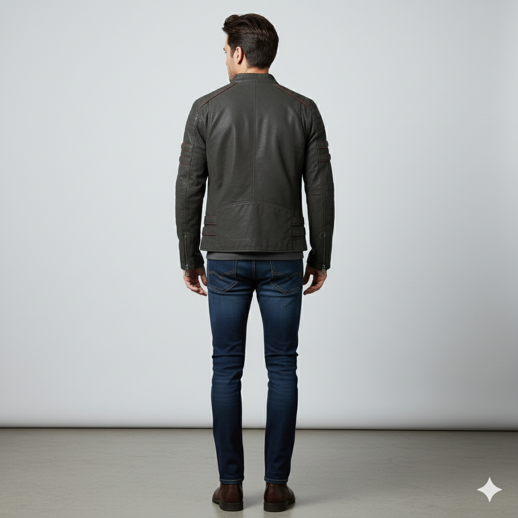 Herren Bikerjacke aus Veganleder mit Stehkragen | Herbst Winter