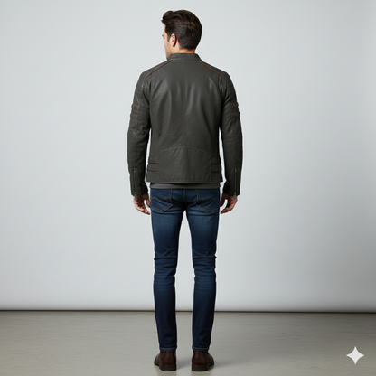 Herren Bikerjacke aus Veganleder mit Stehkragen | Herbst Winter