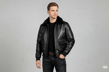 Herren Lederjacke im Retro Air Force Stil | Warm mit Fellkragen
