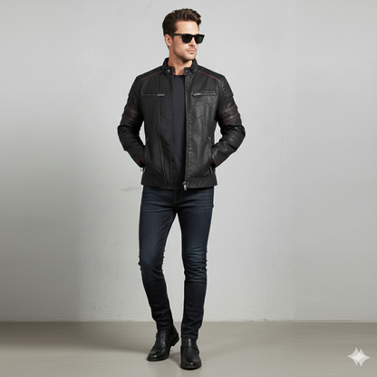 Herren Bikerjacke aus Veganleder mit Stehkragen | Herbst Winter