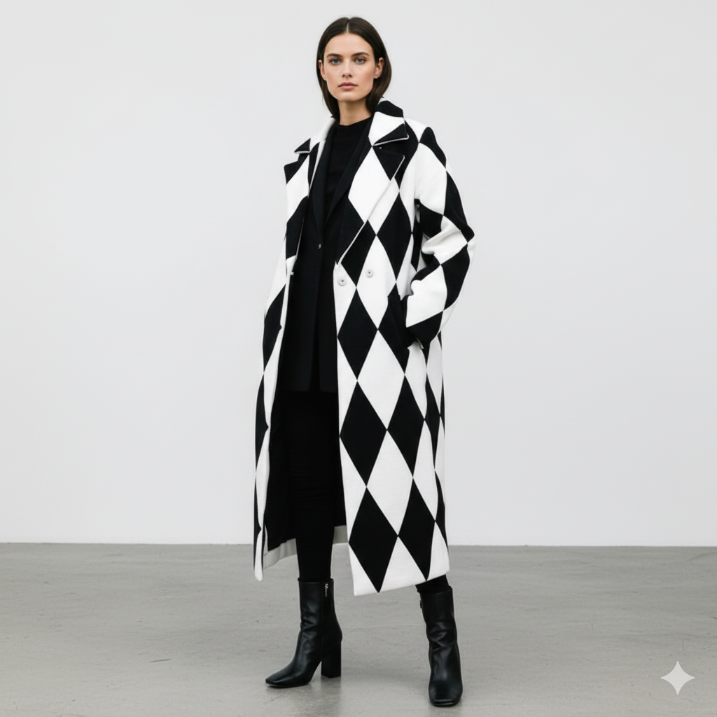 Damen Wollmantel mit Karomuster | Oversize & Warm | Winter