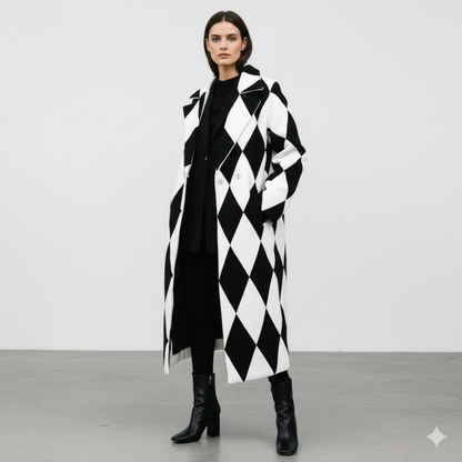 Damen Wollmantel mit Karomuster | Oversize & Warm | Winter
