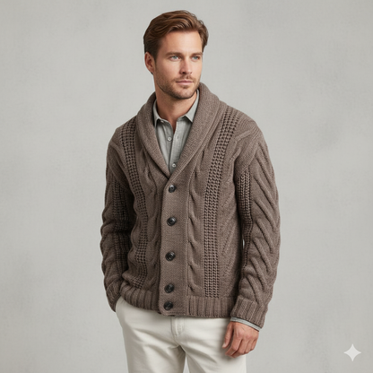 Herren Strickjacke mit Schalkragen und Zopfmuster | Winter
