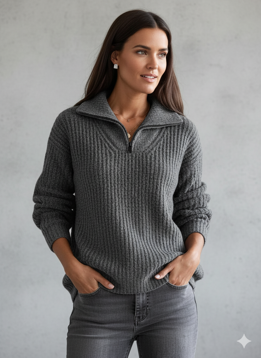 Kuscheliger Damen Strickpullover mit Reißverschluss | Winter