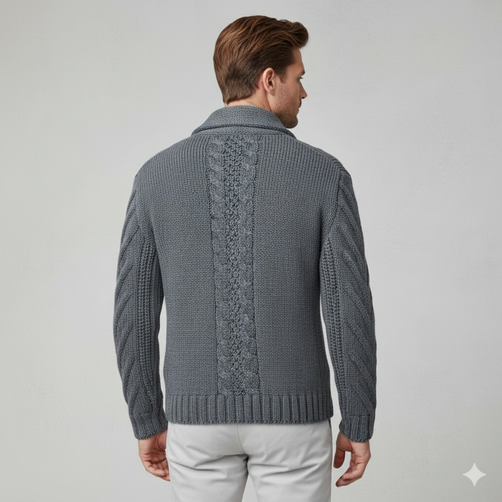 Herren Strickjacke mit Schalkragen und Zopfmuster | Winter