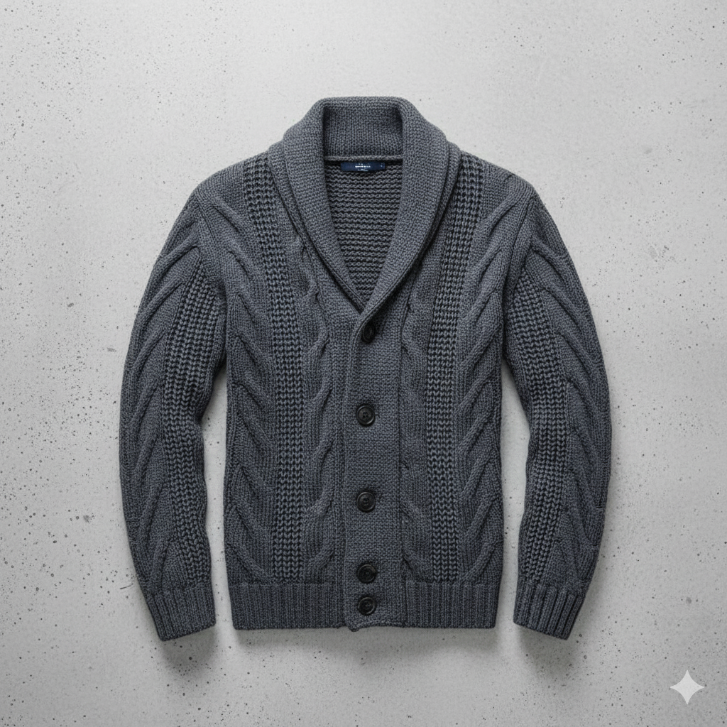 Herren Strickjacke mit Schalkragen und Zopfmuster | Winter