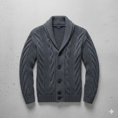 Herren Strickjacke mit Schalkragen und Zopfmuster | Winter