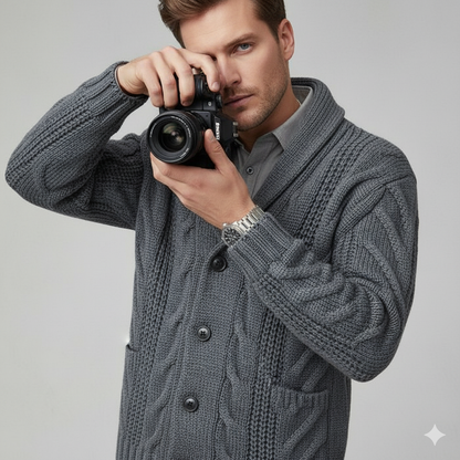 Herren Strickjacke mit Schalkragen und Zopfmuster | Winter