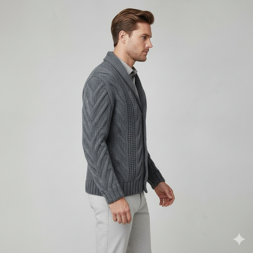Herren Strickjacke mit Schalkragen und Zopfmuster | Winter