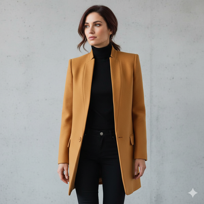 Damen Wollmantel mit Stehkragen | Schmaler Schnitt & Elegant | Herbst/Winter