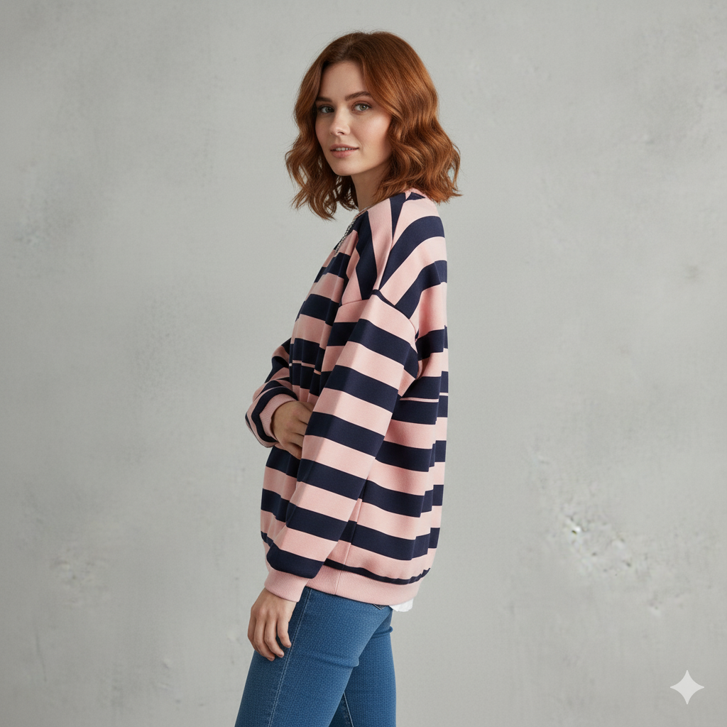 Damen Pullover Kuschelig Lässig | Gestreift | Rundhals