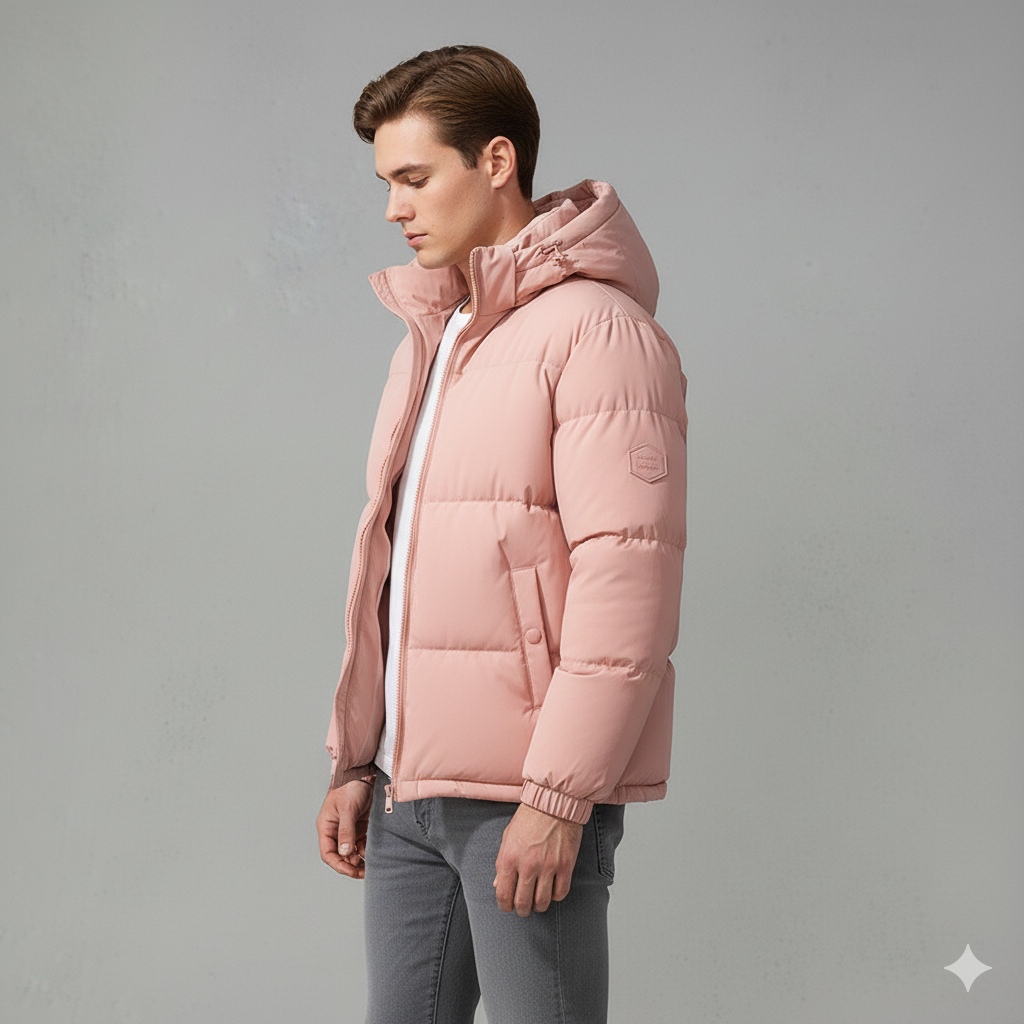 Warme Herren Pufferjacke mit Kapuze