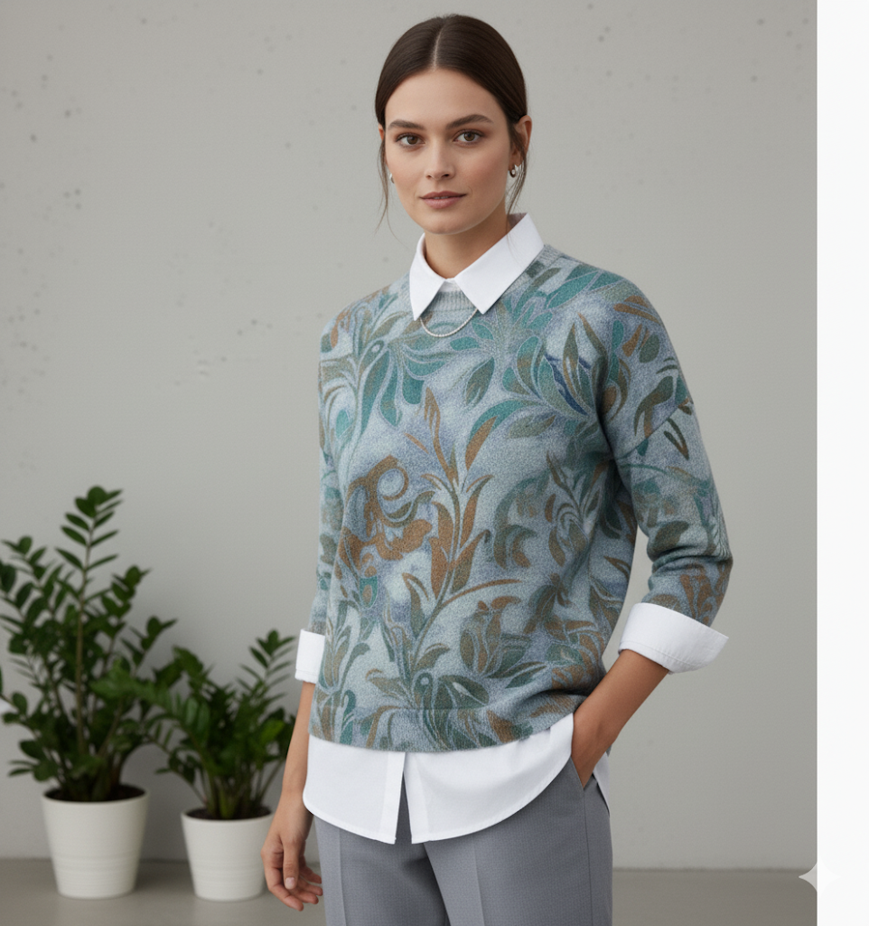 Damen Strickpullover mit Blumenmuster | Locker & Elegant